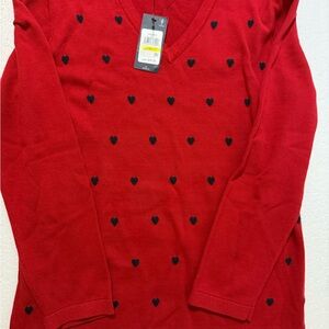 Tommy Hilfiger Red Sweater with Black Heart Accents